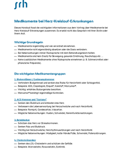 Medikamentenhandout zu Herz-Kreislauf-Erkrankungen, einschließlich wichtiger Grundregeln und Gruppen wie Blutverdünner, ACE-Hemmer und Betablocker.